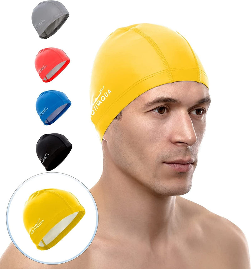Aqtivaqua Spandex Swim Cap with Protective Layer // Swimming Caps for Adult Men Women Sporting Goods > Outdoor Recreation > Boating & Water Sports > Swimming > Swim Caps AqtivAqua Yellow  
