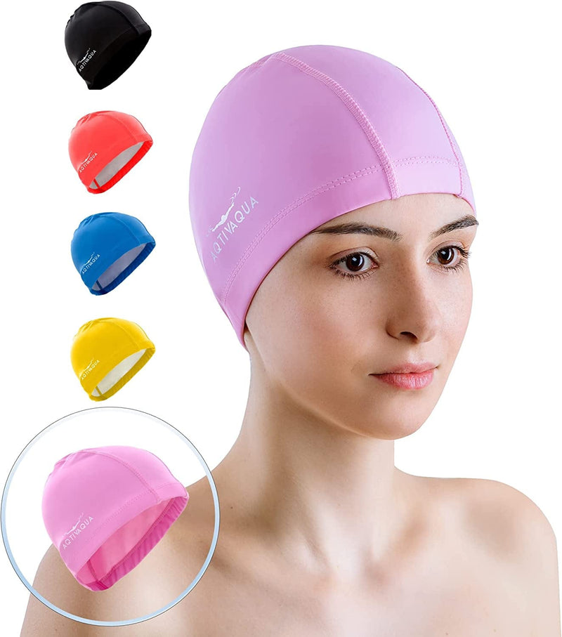 Aqtivaqua Spandex Swim Cap with Protective Layer // Swimming Caps for Adult Men Women Sporting Goods > Outdoor Recreation > Boating & Water Sports > Swimming > Swim Caps AqtivAqua Pink  