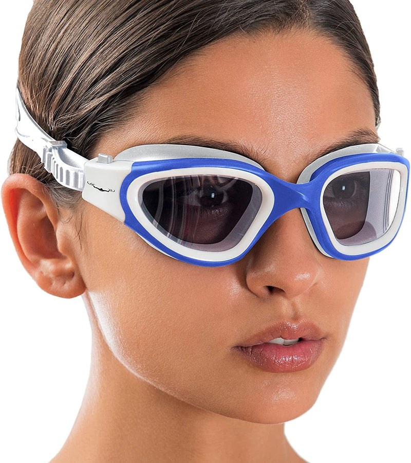Aqtivaqua Wide View Swimming Goggles // Swim Workouts - Open Water // Indoor - Outdoor Line Sporting Goods > Outdoor Recreation > Boating & Water Sports > Swimming > Swim Goggles & Masks AqtivAqua White&blue Goggles + Blue Case Shade 
