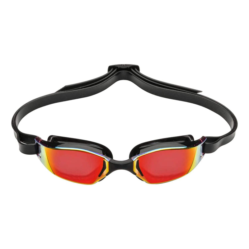 Aqua Sphere XCEED Adult Swim Goggles - Curved Lens Technology, Adjustable Nose Bridge -| Unisex Adult, Red Titanium-Mirrored Lens, Black/Black Frame, One Size (EP3030101LMR)