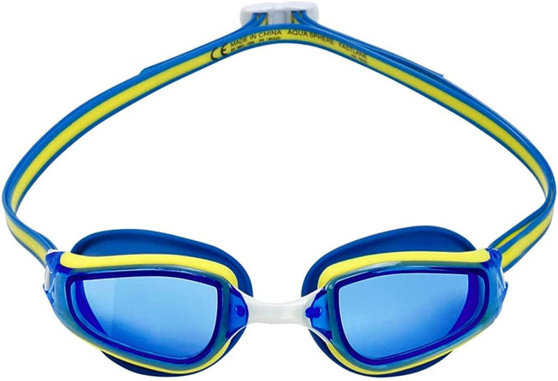 Aquasphere Fastlane Adult Unisex Swimming Goggles - Made in Italy - Patented Strap System, Adjustable Nose Bridge Sporting Goods > Outdoor Recreation > Boating & Water Sports > Swimming > Swim Goggles & Masks Aqua Sphere Blue/Yellow Blue Tinted 