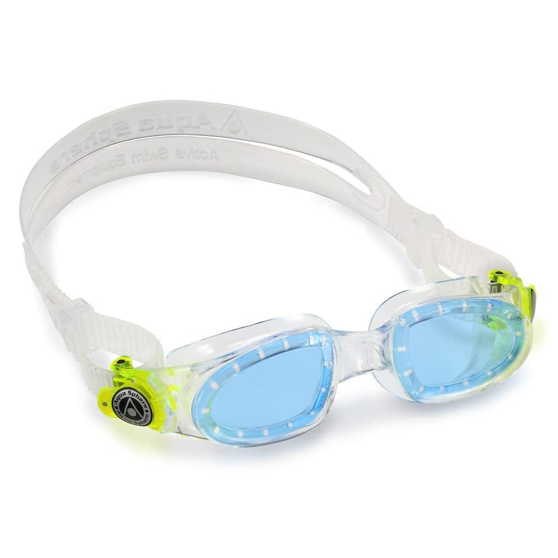 Aquasphere Moby Kids Swim Goggles - Comfort & Quality for the Beginning Swimmer, Easy Adjust Buckles | Unisex Children, Ages 3+, Blue Lens, Transparent/Bright Green Frame Sporting Goods > Outdoor Recreation > Boating & Water Sports > Swimming > Swim Goggles & Masks Aqua Sphere   