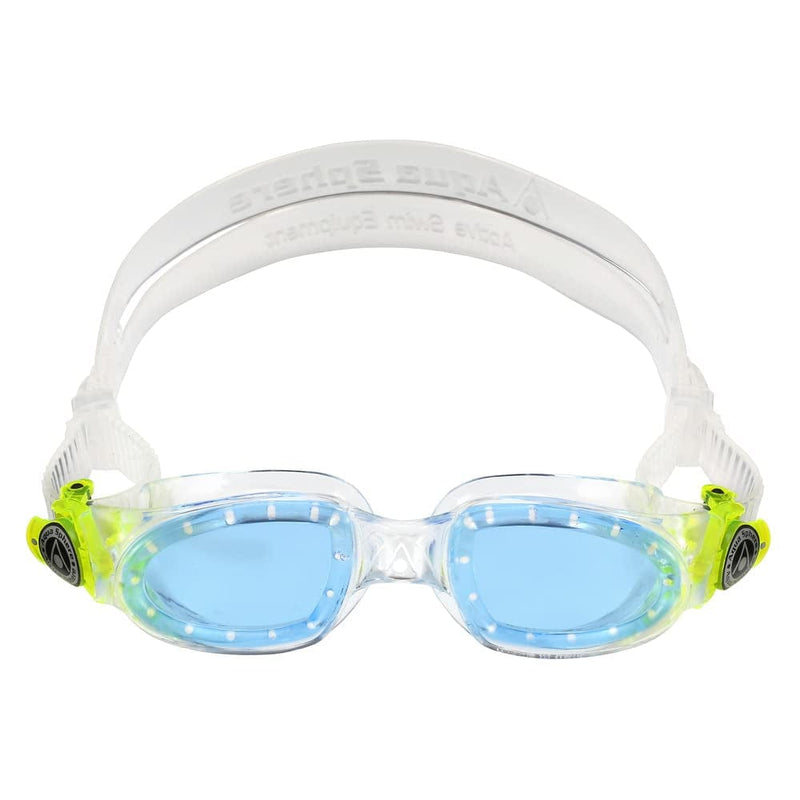 Aquasphere Moby Kids Swim Goggles - Comfort & Quality for the Beginning Swimmer, Easy Adjust Buckles | Unisex Children, Ages 3+, Blue Lens, Transparent/Bright Green Frame