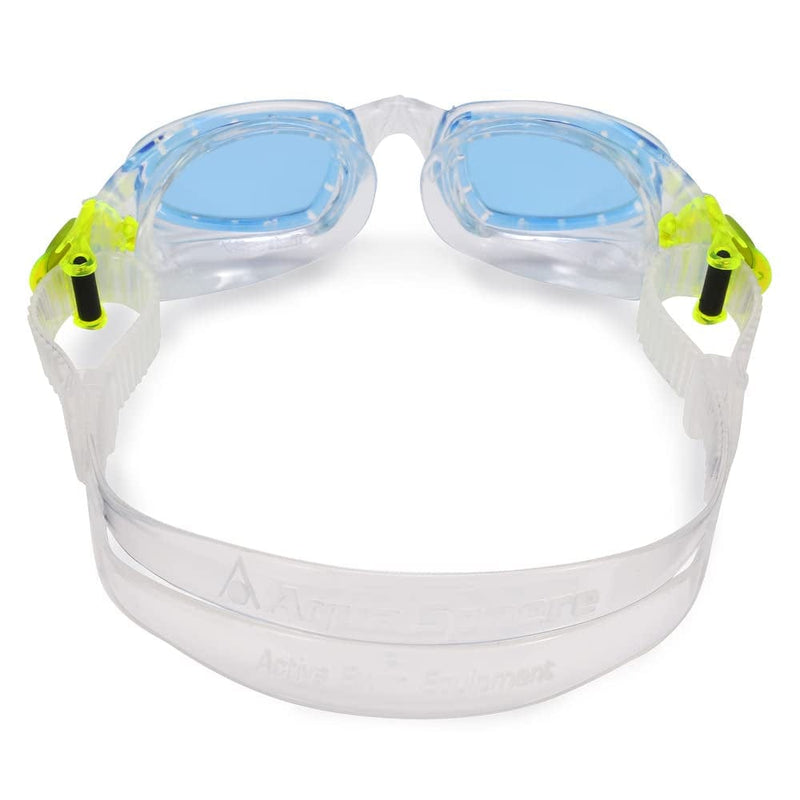 Aquasphere Moby Kids Swim Goggles - Comfort & Quality for the Beginning Swimmer, Easy Adjust Buckles | Unisex Children, Ages 3+, Blue Lens, Transparent/Bright Green Frame