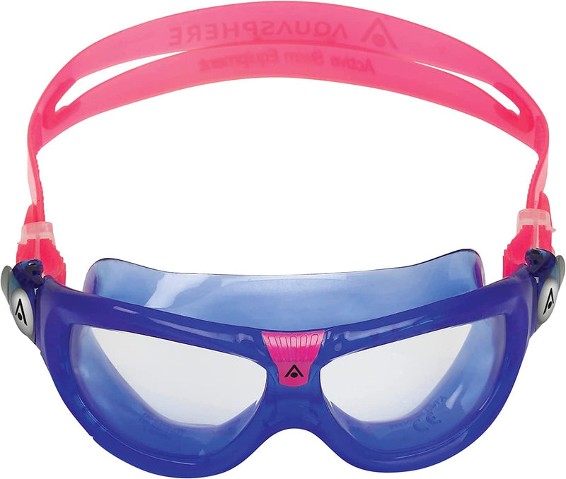 Aquasphere SEAL Kids (Ages 3+) Swim Goggles, Made in ITALY - Wide Vision, Comfort, E-Z Adjust, anti Scratch & Fog, Leak Free Sporting Goods > Outdoor Recreation > Boating & Water Sports > Swimming > Swim Goggles & Masks Aqua Sphere Clear Lens, Blue/Pink Frame  