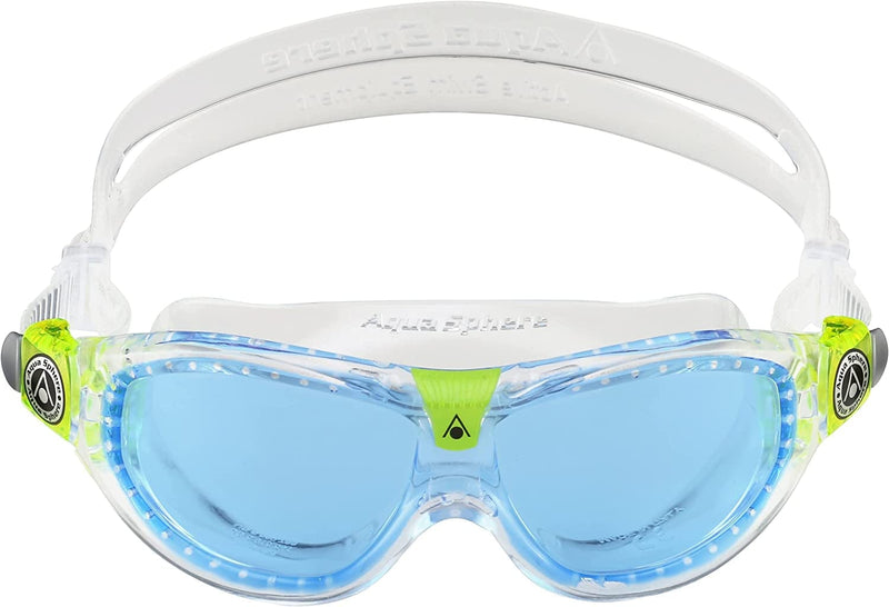 Aquasphere SEAL Kids (Ages 3+) Swim Goggles, Made in ITALY - Wide Vision, Comfort, E-Z Adjust, anti Scratch & Fog, Leak Free Sporting Goods > Outdoor Recreation > Boating & Water Sports > Swimming > Swim Goggles & Masks Aqua Sphere Blue Tinted Lens, Transparent Frame  