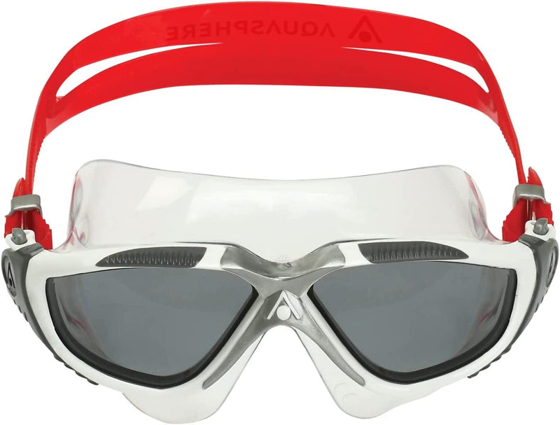 Aquasphere Vista Adult Unisex Swimming Goggles, Wide Distortion Free Vision, anti Fog & anti Scratch Lens Sporting Goods > Outdoor Recreation > Boating & Water Sports > Swimming > Swim Goggles & Masks Aqua Sphere Smoke Lens, White/Red Frame  