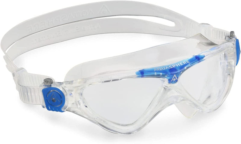 Aquasphere Vista Junior (Ages 6+) Swimming Goggles - 180 Degree Vision, Leak Free Hypoallergenic Seal, anti Fog & Scratch Sporting Goods > Outdoor Recreation > Boating & Water Sports > Swimming > Swim Goggles & Masks Aqua Sphere Clear Lens, Transparent/Blue Frame  