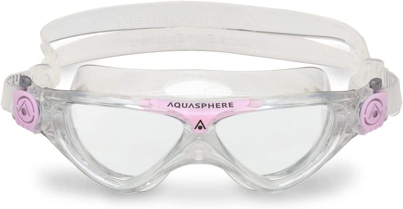 Aquasphere Vista Junior (Ages 6+) Swimming Goggles - 180 Degree Vision, Leak Free Hypoallergenic Seal, anti Fog & Scratch Sporting Goods > Outdoor Recreation > Boating & Water Sports > Swimming > Swim Goggles & Masks Aqua Sphere Clear Lens, Transparent/Pink Frame  