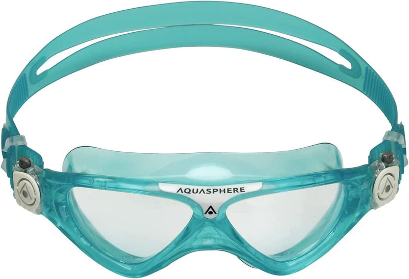 Aquasphere Vista Junior (Ages 6+) Swimming Goggles - 180 Degree Vision, Leak Free Hypoallergenic Seal, anti Fog & Scratch Sporting Goods > Outdoor Recreation > Boating & Water Sports > Swimming > Swim Goggles & Masks Aqua Sphere Clear Lens, Green/White Frame  