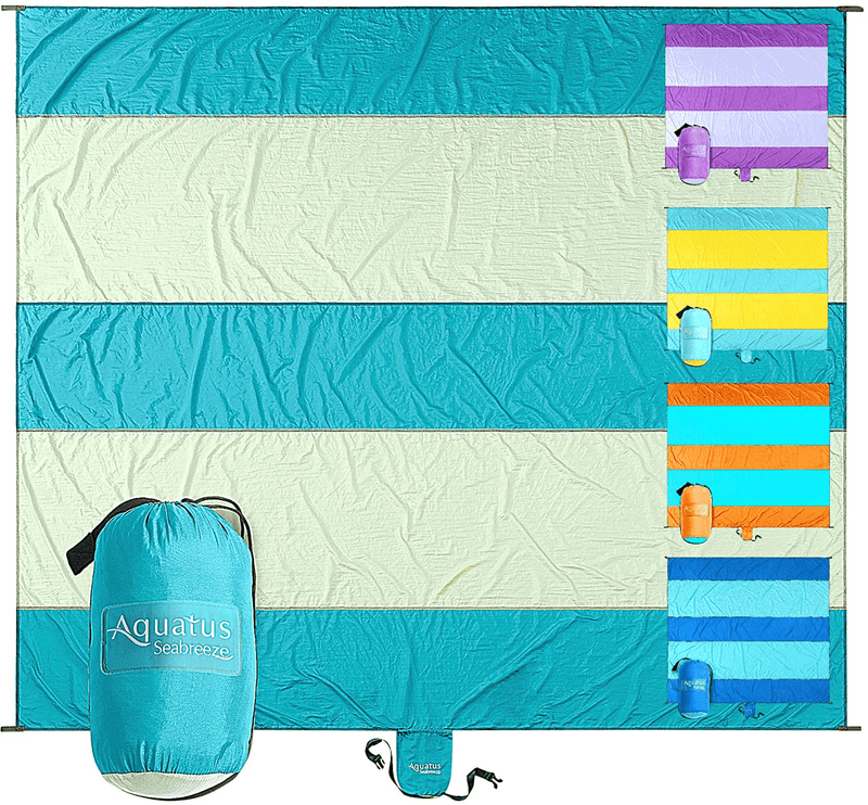 Aquatus Beach Blanket Sandproof Extra Large Oversized 10ft by 9ft for 2-8 Adults, Best Beach Mat Accessories for Vacation, Camping, Picnics, and Events Attached Bag with 4 Stakes and 4 Corner Pockets Home & Garden > Lawn & Garden > Outdoor Living > Outdoor Blankets > Picnic Blankets AQUATUS Seabreeze  