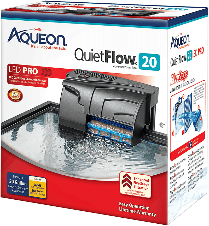 Aqueon QuietFlow LED PRO Aquarium Power Filter 20 for up to 30 gallon aquariums