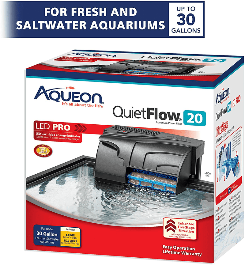 Aqueon QuietFlow LED PRO Aquarium Power Filter 20 for up to 30 gallon aquariums
