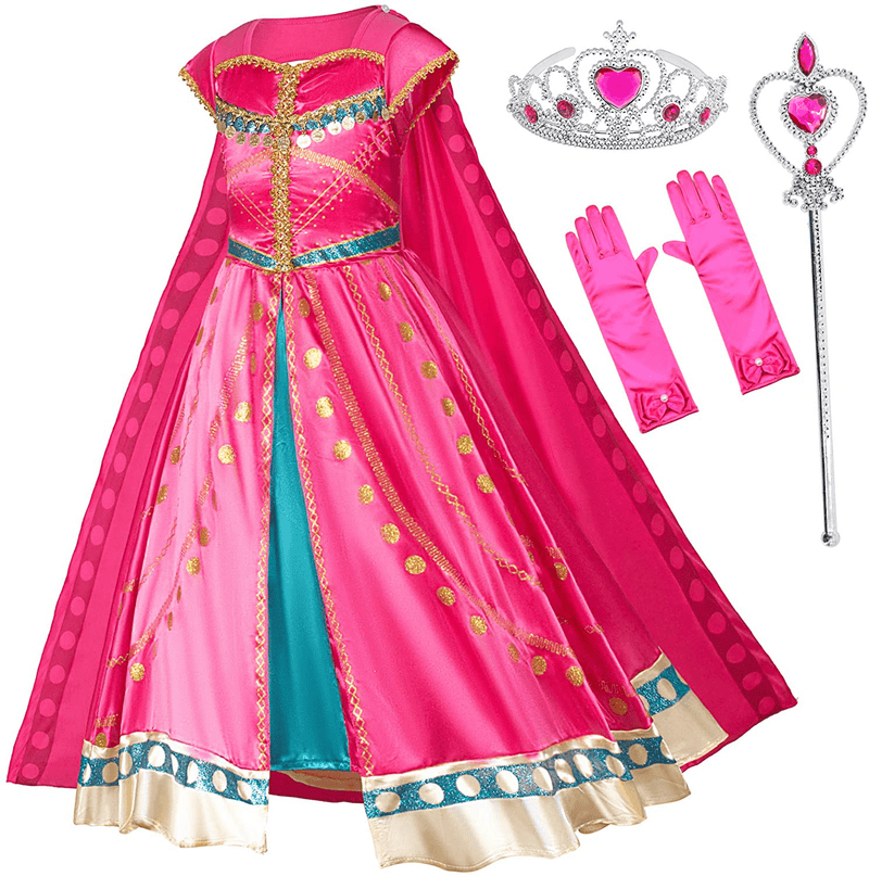 Arabian Princess Costume Dress for Little Girls Birthday Christmas,Halloween Party with Gloves,Crown,Wand Accessories Apparel & Accessories > Costumes & Accessories > Costumes Party Chili Red-11 With Accessories 7-8 Years 