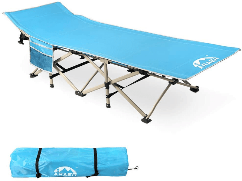 ARAER Camping Cot, 450LBS(Max Load), Portable Foldable Outdoor Bed with Carry Bag for Adults Kids, Heavy Duty Cot for Traveling Gear Supplier, Office Nap, Beach Vocation and Home Lounging  ARAER Blue  
