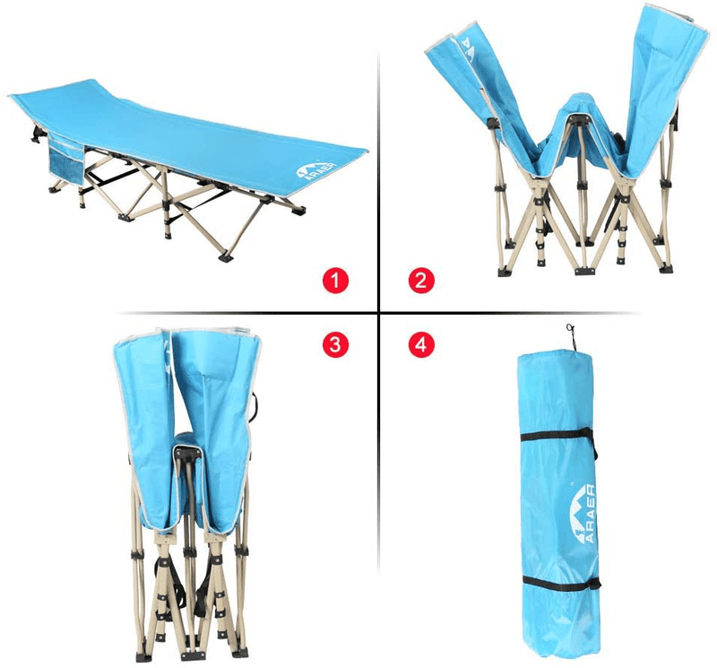 ARAER Camping Cot, 450LBS(Max Load), Portable Foldable Outdoor Bed with Carry Bag for Adults Kids, Heavy Duty Cot for Traveling Gear Supplier, Office Nap, Beach Vocation and Home Lounging  ARAER   