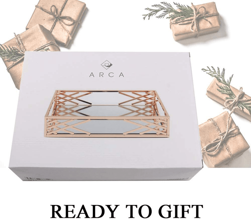 Arca Decorative Tray for Jewelry, Perfume and Makeup Organize - Gold Mirror Vanity Tray Decorative Jewelry Perfume Tray - Catchall Tray for Dresser Bathroom Coffee Table Counter top Trinket Tray