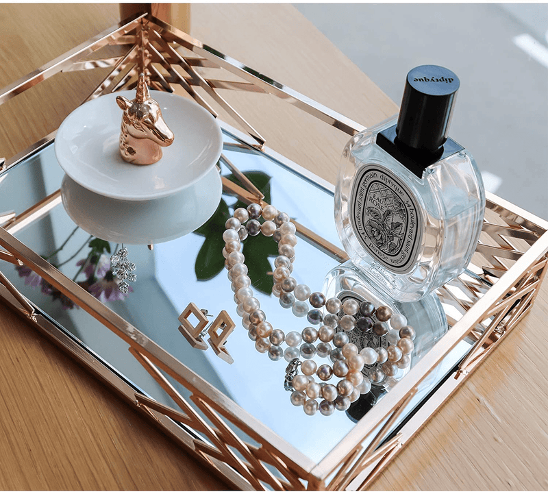 Arca Decorative Tray for Jewelry, Perfume and Makeup Organize - Gold Mirror Vanity Tray Decorative Jewelry Perfume Tray - Catchall Tray for Dresser Bathroom Coffee Table Counter top Trinket Tray