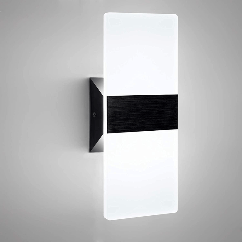 Arcomead Modern LED Wall Sconce Acrylic Wall Light Cool White Plug-In Cord with On/Off Switch Decorative Wall Lamp Night Light for Living Room, Bedroom, Corridor (Black)