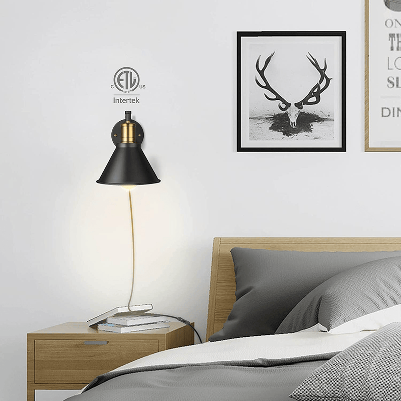 Arcomead Swing Arm Wall Lamp Plug-In Cord Industrial Wall Sconce, Bronze and Black Finish,With On/Off Switch, E26 Base UL Listed,1-Light Bedroom Wall Lights Fixtures,Bedside Reading Lamp (ETL) Home & Garden > Lighting > Lighting Fixtures > Wall Light Fixtures KOL DEALS   