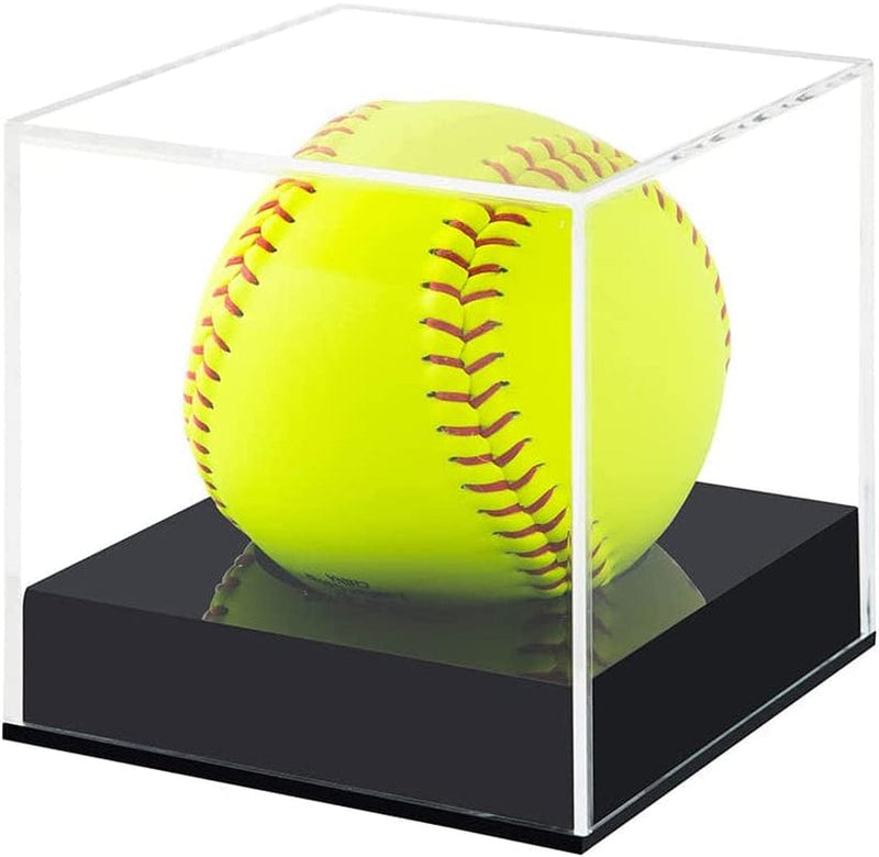 Arcylic Softball Display Case Softball Holder Stand Championship Square Box UV Protected Clear Display Cube for Official 12 Inches Softball Sports Ball Storage Collections