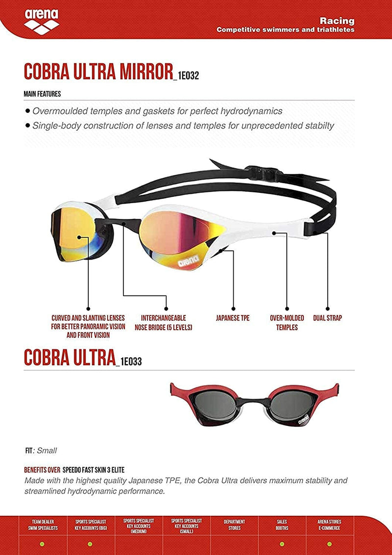 Arena Cobra Ultra Racing Swim Goggles for Men and Women Sporting Goods > Outdoor Recreation > Boating & Water Sports > Swimming > Swim Goggles & Masks arena   