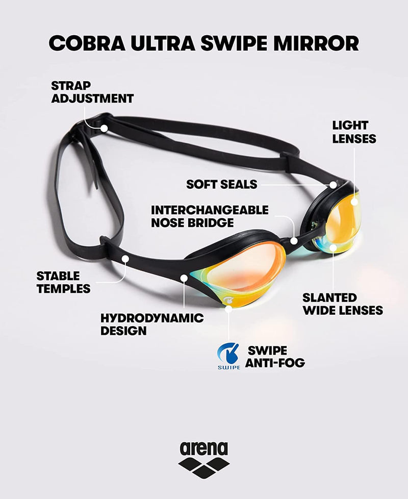 Arena Cobra Ultra Swipe Racing Swim Goggles for Men and Women, Mirror/Non-Mirror Lens, Anti-Fog, UV Protection, Dual Strap Sporting Goods > Outdoor Recreation > Boating & Water Sports > Swimming > Swim Goggles & Masks arena   