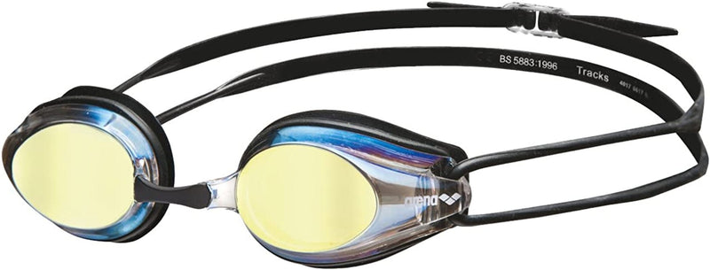 Arena Tracks Youth and Adult Swim Goggles Sporting Goods > Outdoor Recreation > Boating & Water Sports > Swimming > Swim Goggles & Masks Arena Gold / Black / Black Adult Mirrored 