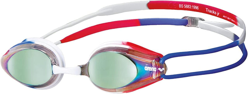 Arena Tracks Youth and Adult Swim Goggles Sporting Goods > Outdoor Recreation > Boating & Water Sports > Swimming > Swim Goggles & Masks Arena Gold / Blue / Red Adult Mirrored 