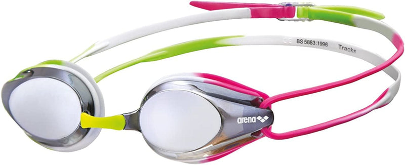 Arena Tracks Youth and Adult Swim Goggles Sporting Goods > Outdoor Recreation > Boating & Water Sports > Swimming > Swim Goggles & Masks Arena Silver / Green / Fuchsia Adult Mirrored 
