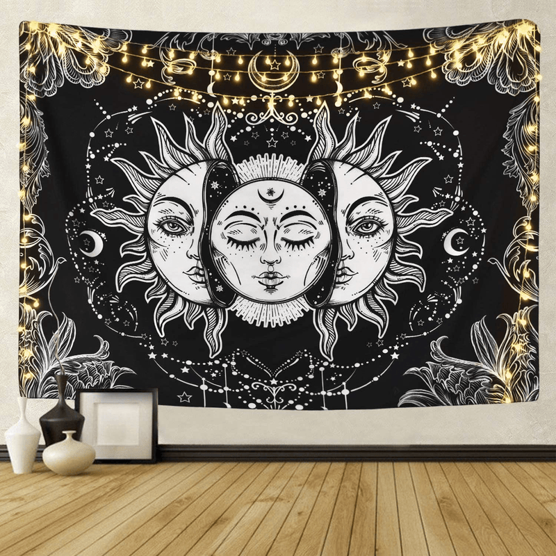 ARFBEAR Sun and Moon Tapestry, Burning Sun with Stars Psychedelic Popular Mystic Wall Hanging Tapestry Black and White Beach Blanket (Large-79 x 59 in) Home & Garden > Decor > Artwork > Decorative TapestriesHome & Garden > Decor > Artwork > Decorative Tapestries ARFBEAR 79''x59''  