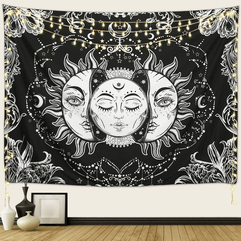ARFBEAR Sun and Moon Tapestry, Burning Sun with Stars Psychedelic Popular Mystic Wall Hanging Tapestry Black and White Beach Blanket (Large-79 x 59 in) Home & Garden > Decor > Artwork > Decorative TapestriesHome & Garden > Decor > Artwork > Decorative Tapestries ARFBEAR 90''x70''  