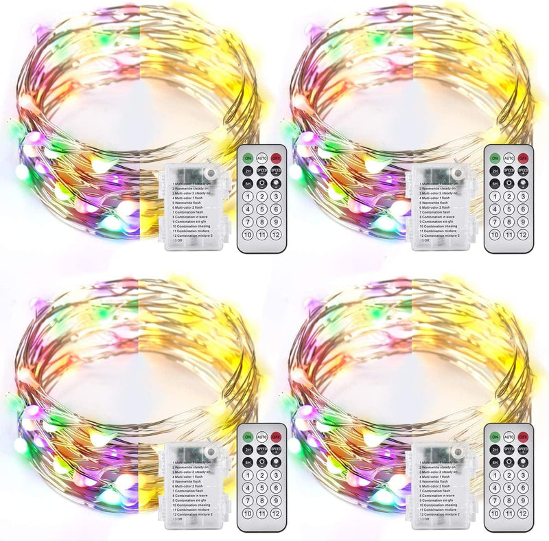 Ariceleo 2 Packs Warm White & Multi-Color Battery Operated String Lights, 5M/16.4Ft. 50 Leds Remote Control Timer 12 Modes Optional Twinkle Battery Powered Fairy Lights Sliver Wire Firefly Lights Home & Garden > Lighting > Light Ropes & Strings Ariceleo 4 Packs  