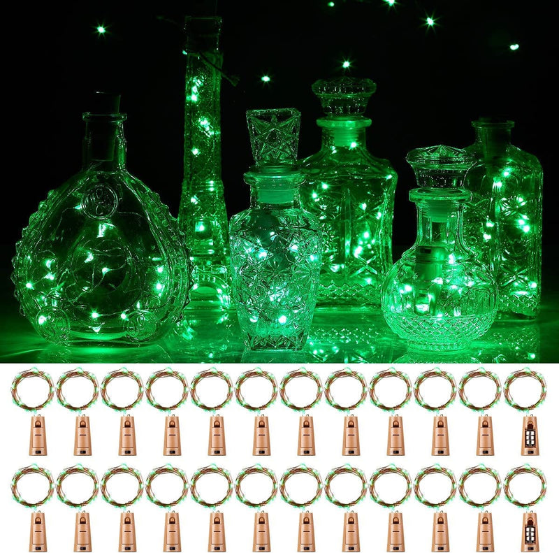 Ariceleo Wine Bottles String Lights, 24 Packs Micro Artificial Cork Copper Wire Starry Fairy Lights, Battery Operated Lights for Bedroom, Parties, Wedding, Decoration(24 Packs 2M/7.2Ft Warm White) Home & Garden > Lighting > Light Ropes & Strings Ariceleo Green  