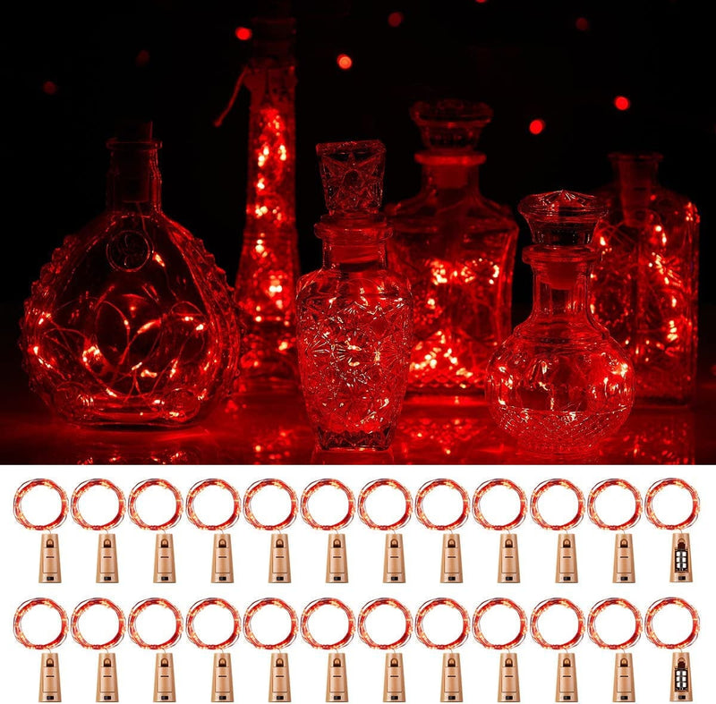 Ariceleo Wine Bottles String Lights, 24 Packs Micro Artificial Cork Copper Wire Starry Fairy Lights, Battery Operated Lights for Bedroom, Parties, Wedding, Decoration(24 Packs 2M/7.2Ft Warm White) Home & Garden > Lighting > Light Ropes & Strings Ariceleo Red  