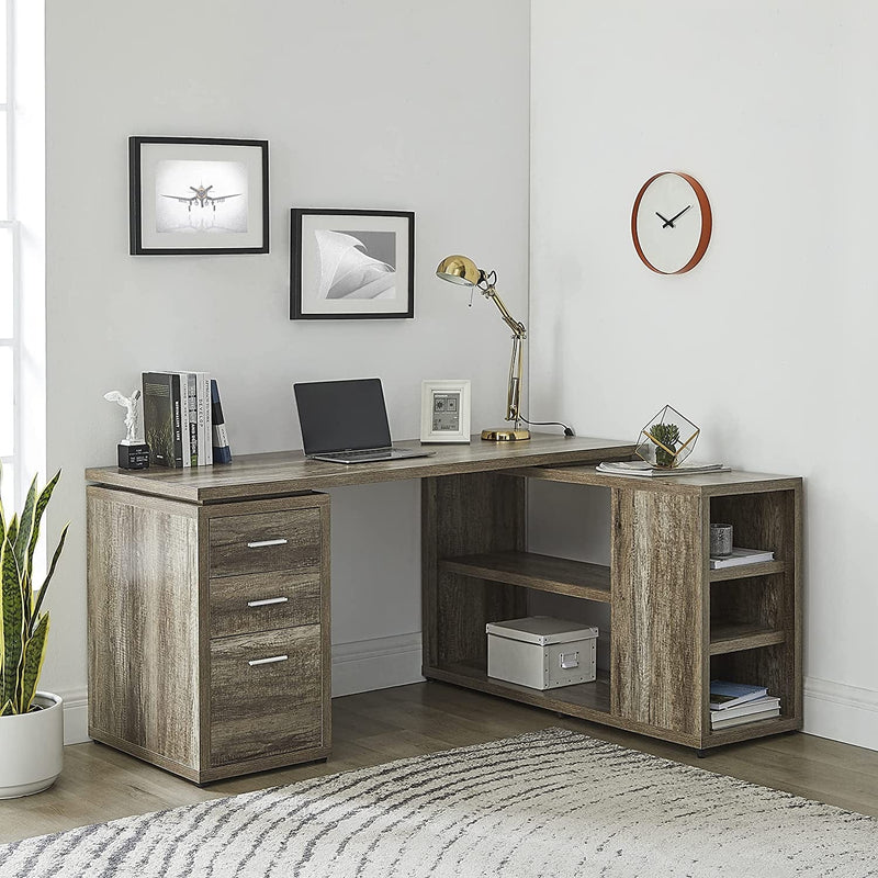 Ariel L Shaped Desk with Storage, Office Desk, L Shaped Computer Desk, Corner Desk with Storage Shelves, Cabinet, File Drawer, Computer Table Workstation for Home Office by Naomi Home – Natural Home & Garden > Household Supplies > Storage & Organization Naomi Home Natural  