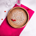 ARIJA Rustic Wooden Serving Tray with Handle - Designer, Decorative Wooden Carved Ottoman Tray for Coffee, Tea, Drinks Serving with Handles - Rustic Home décor, Boho Décor Serving Tray Home & Garden > Decor > Decorative Trays ARIJA Round Mandala Carved  