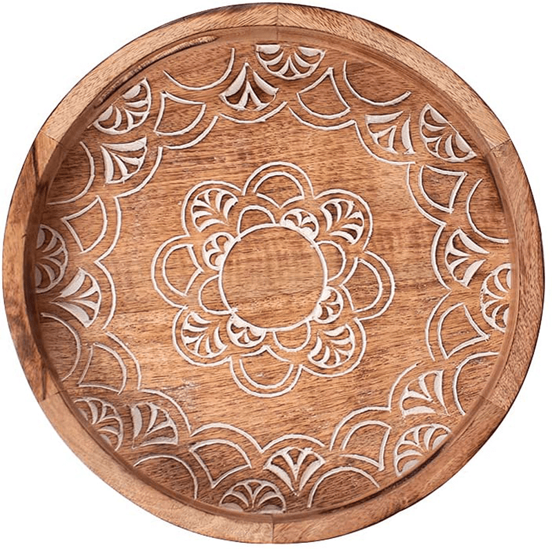 ARIJA Rustic Wooden Serving Tray with Handle - Designer, Decorative Wooden Carved Ottoman Tray for Coffee, Tea, Drinks Serving with Handles - Rustic Home décor, Boho Décor Serving Tray Home & Garden > Decor > Decorative Trays ARIJA   