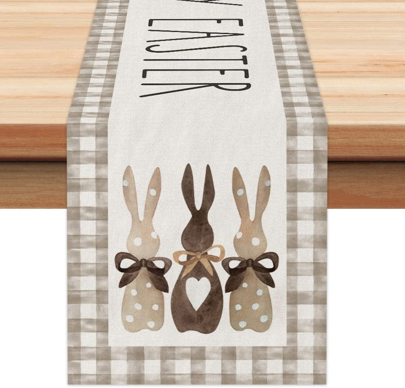 ARKENY Easter Buffalo Plaid Table Runner 72 Inches, Rabbit Coffee Home Dining Indoor Seasonal Spring Holiday Farmhouse Tabletop Decor AT381 Home & Garden > Decor > Seasonal & Holiday Decorations ARKENY table runner 13"X108"  