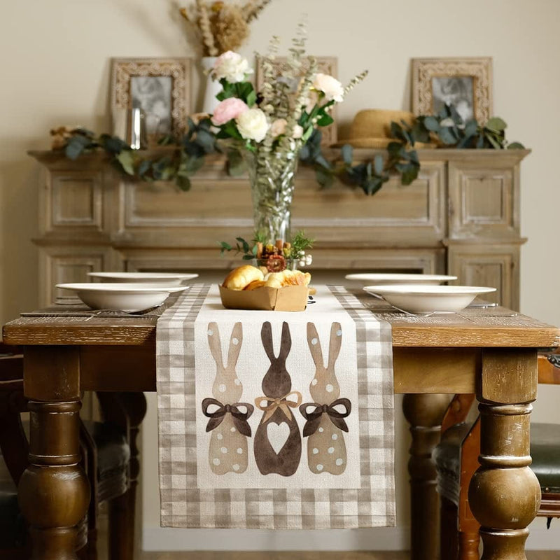 ARKENY Easter Buffalo Plaid Table Runner 72 Inches, Rabbit Coffee Home Dining Indoor Seasonal Spring Holiday Farmhouse Tabletop Decor AT381 Home & Garden > Decor > Seasonal & Holiday Decorations ARKENY   