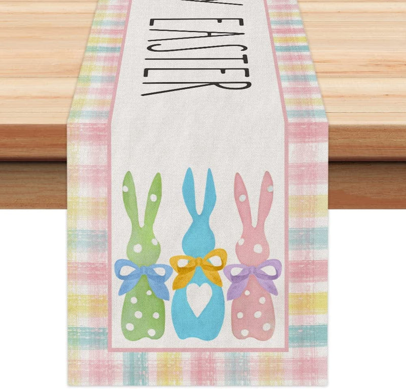 ARKENY Easter Buffalo Plaid Table Runner 72 Inches, Rabbit Coffee Home Dining Indoor Seasonal Spring Holiday Farmhouse Tabletop Decor AT381 Home & Garden > Decor > Seasonal & Holiday Decorations ARKENY Colorful table runner 13"X72"  