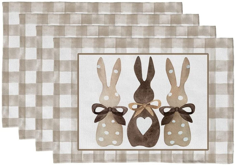 ARKENY Easter Buffalo Plaid Table Runner 72 Inches, Rabbit Coffee Home Dining Indoor Seasonal Spring Holiday Farmhouse Tabletop Decor AT381 Home & Garden > Decor > Seasonal & Holiday Decorations ARKENY placemats 12"X18"  