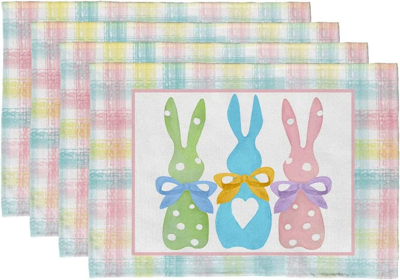 ARKENY Easter Buffalo Plaid Table Runner 72 Inches, Rabbit Coffee Home Dining Indoor Seasonal Spring Holiday Farmhouse Tabletop Decor AT381 Home & Garden > Decor > Seasonal & Holiday Decorations ARKENY Colorful placemats 12"X18"  