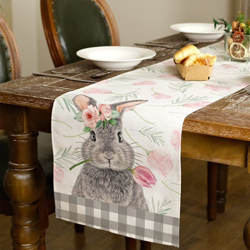 ARKENY Easter Table Runner 72 Inches, Rabbit Tulip Coffee Home Dining Indoor Seasonal Spring Holiday Farmhouse Tabletop Decor AT383 Home & Garden > Decor > Seasonal & Holiday Decorations ARKENY   