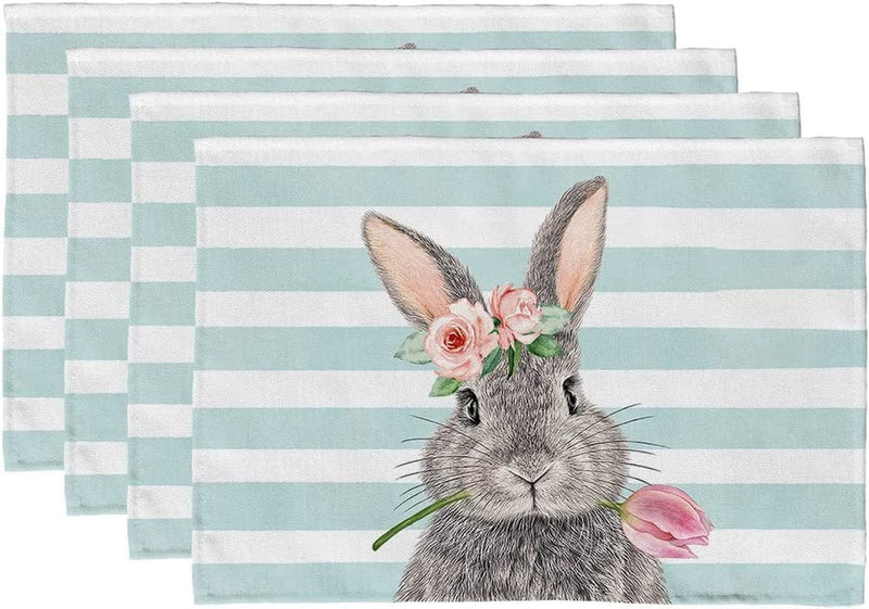 ARKENY Easter Table Runner 72 Inches, Rabbit Tulip Coffee Home Dining Indoor Seasonal Spring Holiday Farmhouse Tabletop Decor AT383 Home & Garden > Decor > Seasonal & Holiday Decorations ARKENY placemats 12"X18"  