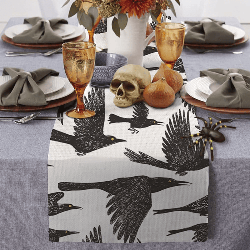 ARKENY Halloween Crow Table Runner 13x72 Inches Long Farmhouse Indoor Outdoor Vintage Theme Gathering Dinner Party Holiday Decor AT011 Arts & Entertainment > Party & Celebration > Party Supplies ARKENY   