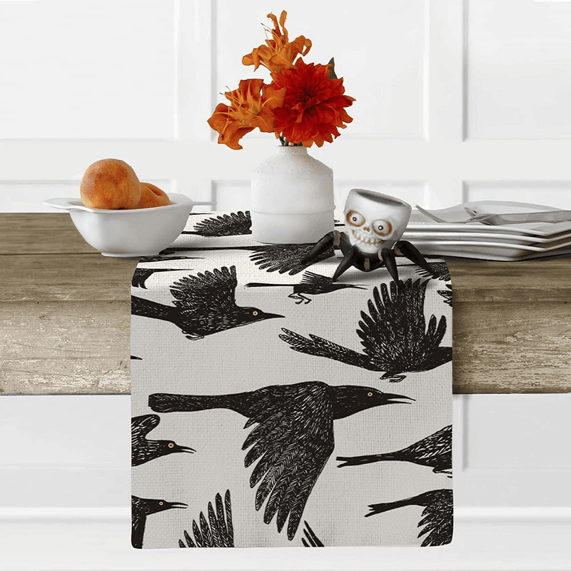 ARKENY Halloween Crow Table Runner 13x72 Inches Long Farmhouse Indoor Outdoor Vintage Theme Gathering Dinner Party Holiday Decor AT011 Arts & Entertainment > Party & Celebration > Party Supplies ARKENY   