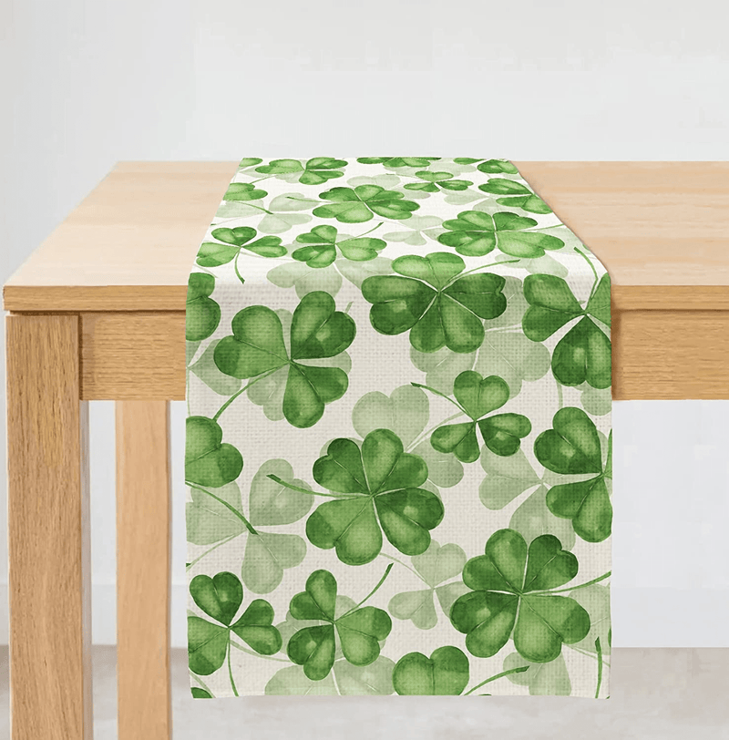 ARKENY St Patricks Day Table Runner 13X72 Inches Green Shamrock Lucky Farmhouse Indoor Vintage Holiday Theme Gathering Dinner Party Decor Arts & Entertainment > Party & Celebration > Party Supplies ARKENY   