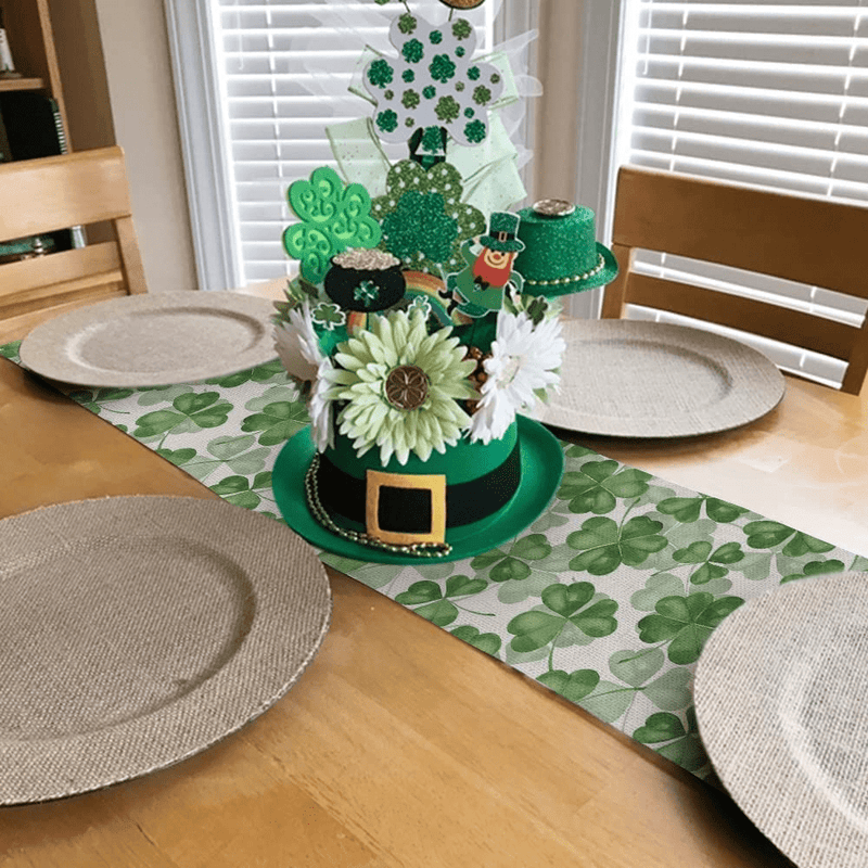 ARKENY St Patricks Day Table Runner 13X72 Inches Green Shamrock Lucky Farmhouse Indoor Vintage Holiday Theme Gathering Dinner Party Decor Arts & Entertainment > Party & Celebration > Party Supplies ARKENY   