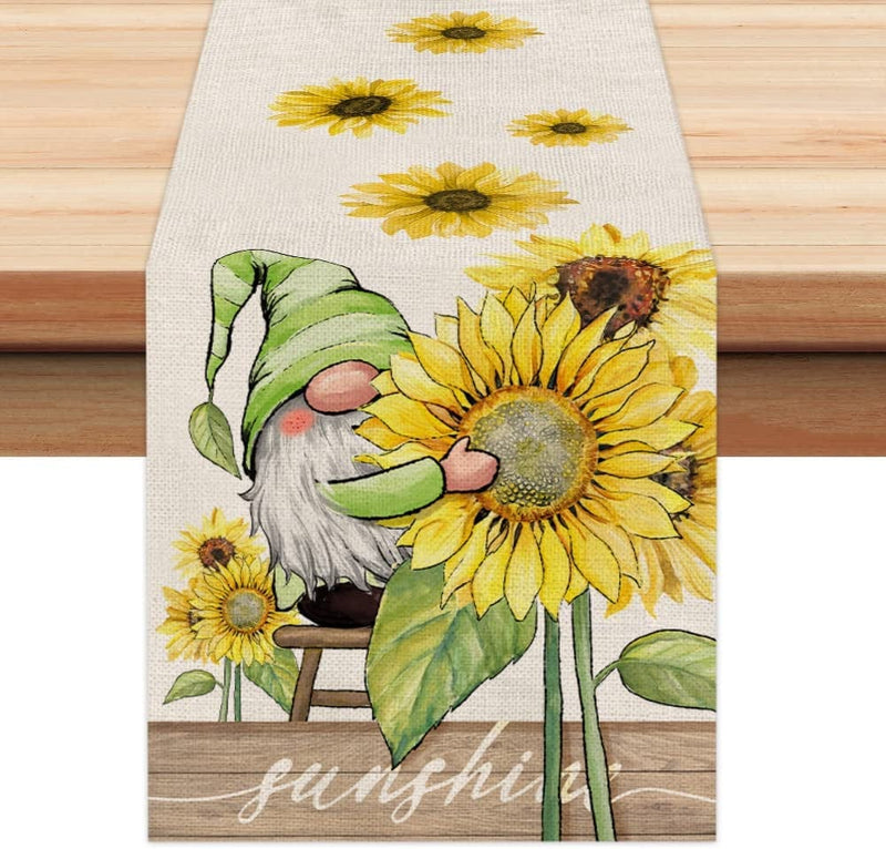 ARKENY Summer Decorations Sunflower Gnomes Table Runner 13X72 Inches Seasonal Sunshine Spring Holiday Farmhouse Indoor Vintage Theme Dinner Party Decor Home & Garden > Decor > Seasonal & Holiday Decorations ARKENY   